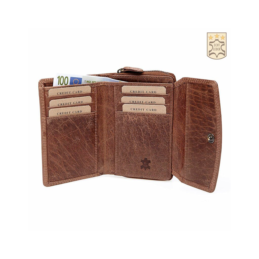 Wild Only - Dames Portemonnee -  Buffel Leder - 12x9x3 cm - Cognac