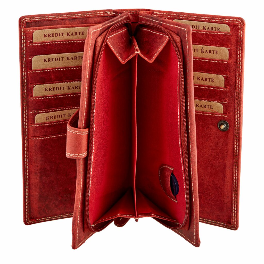 WILD REAL - Portemonnee Dames - Overslagportemonnee - Buffel Leder  - 17 x 10 x 3 cm - Inhoud 17 pasjes - Anti-Skim